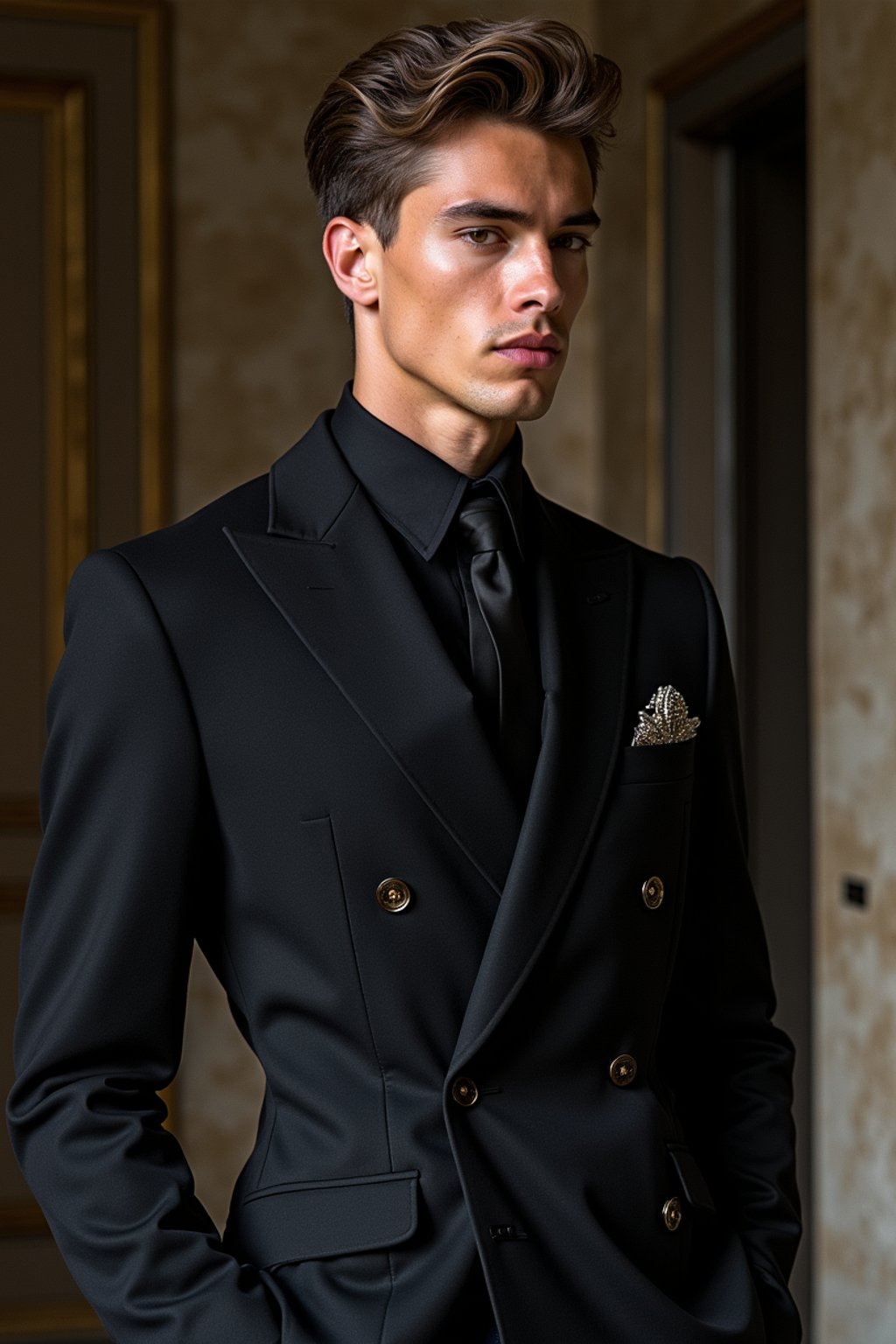 face of man fashion man in fashion show clothes, official balmain editorial