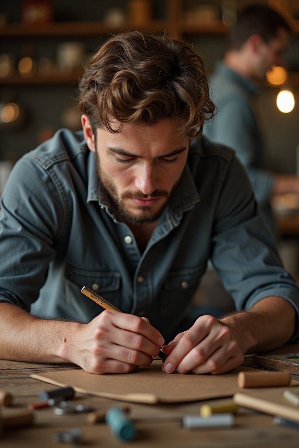 masculine  man engaging in a hobby or craft