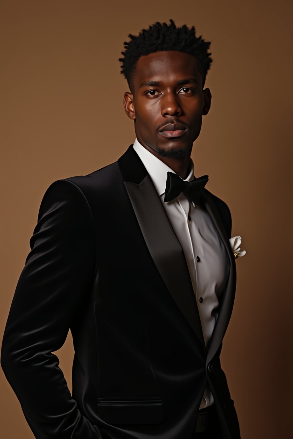 an alluring masculine  man dressed in elegant evening wear