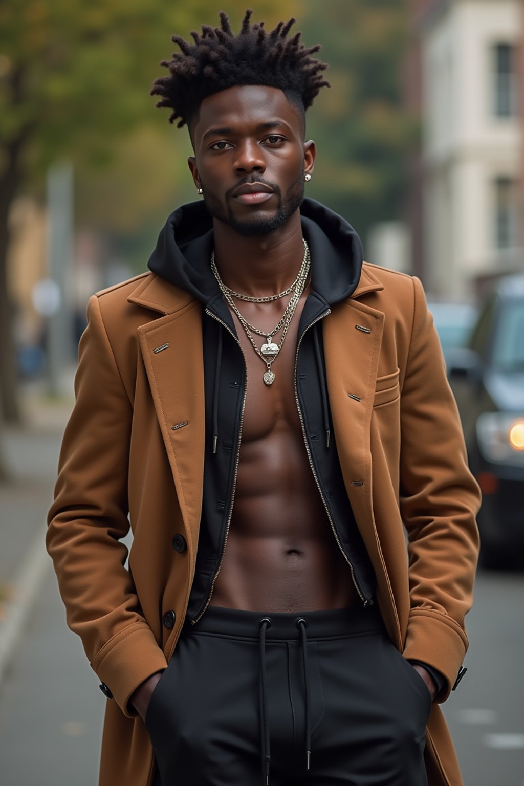 a confident masculine  man dressed in stylish attire