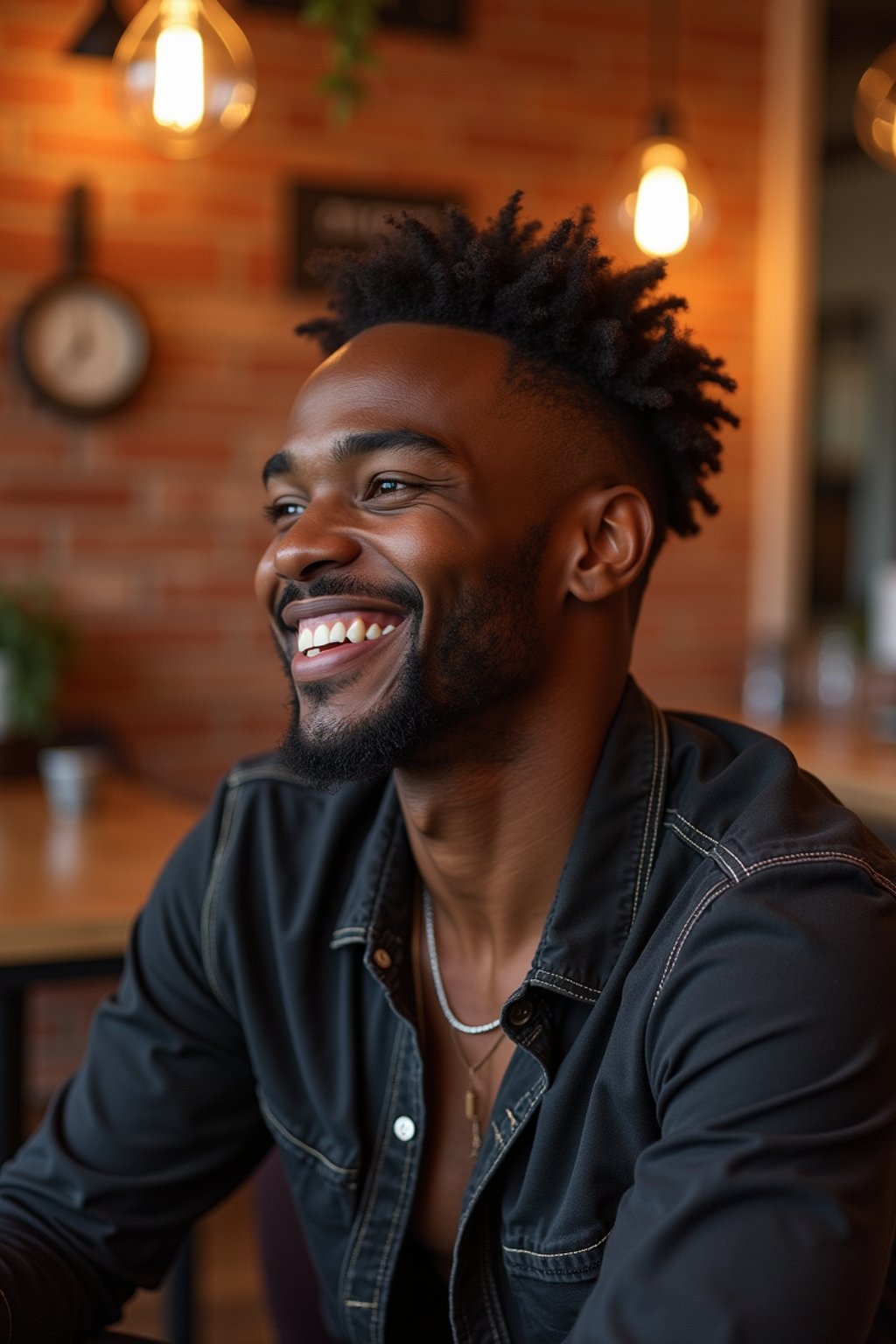 masculine  man laughing and hanging out with friends