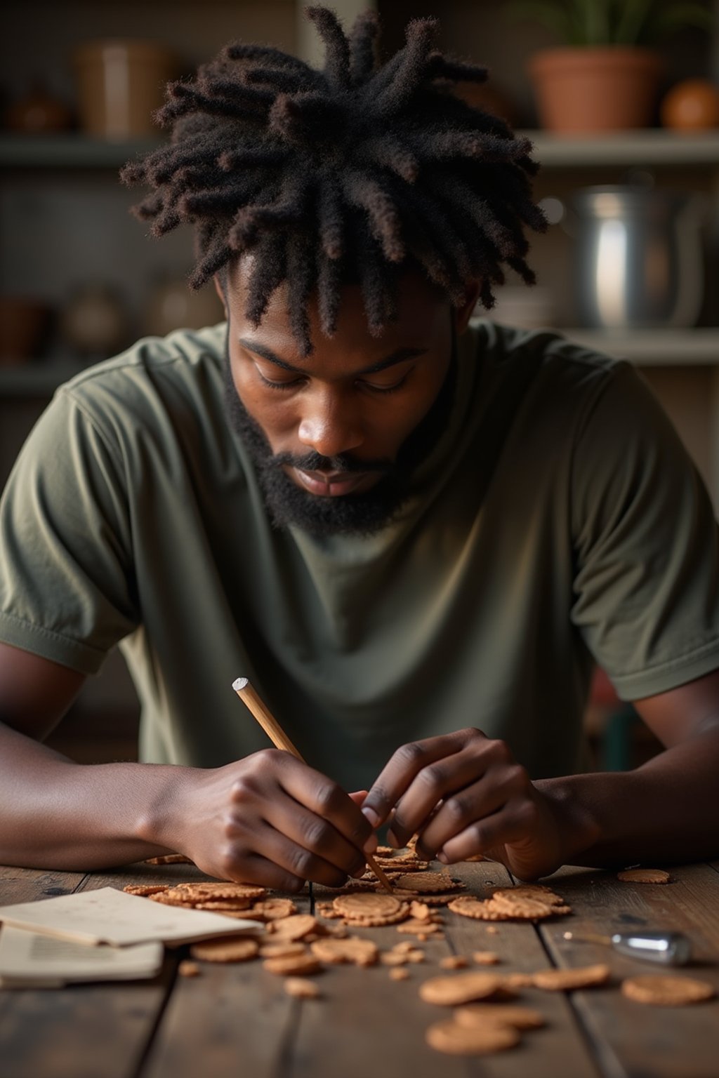 masculine  man engaging in a hobby or craft