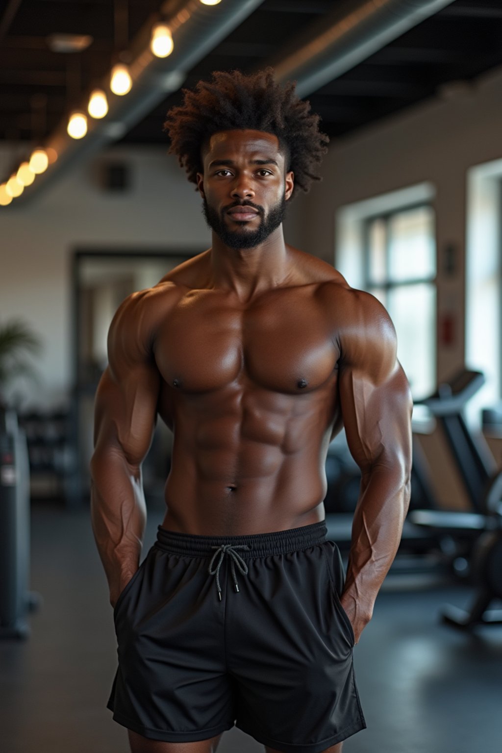 masculine  man wearing  or shorts and sports top in the fitness gym