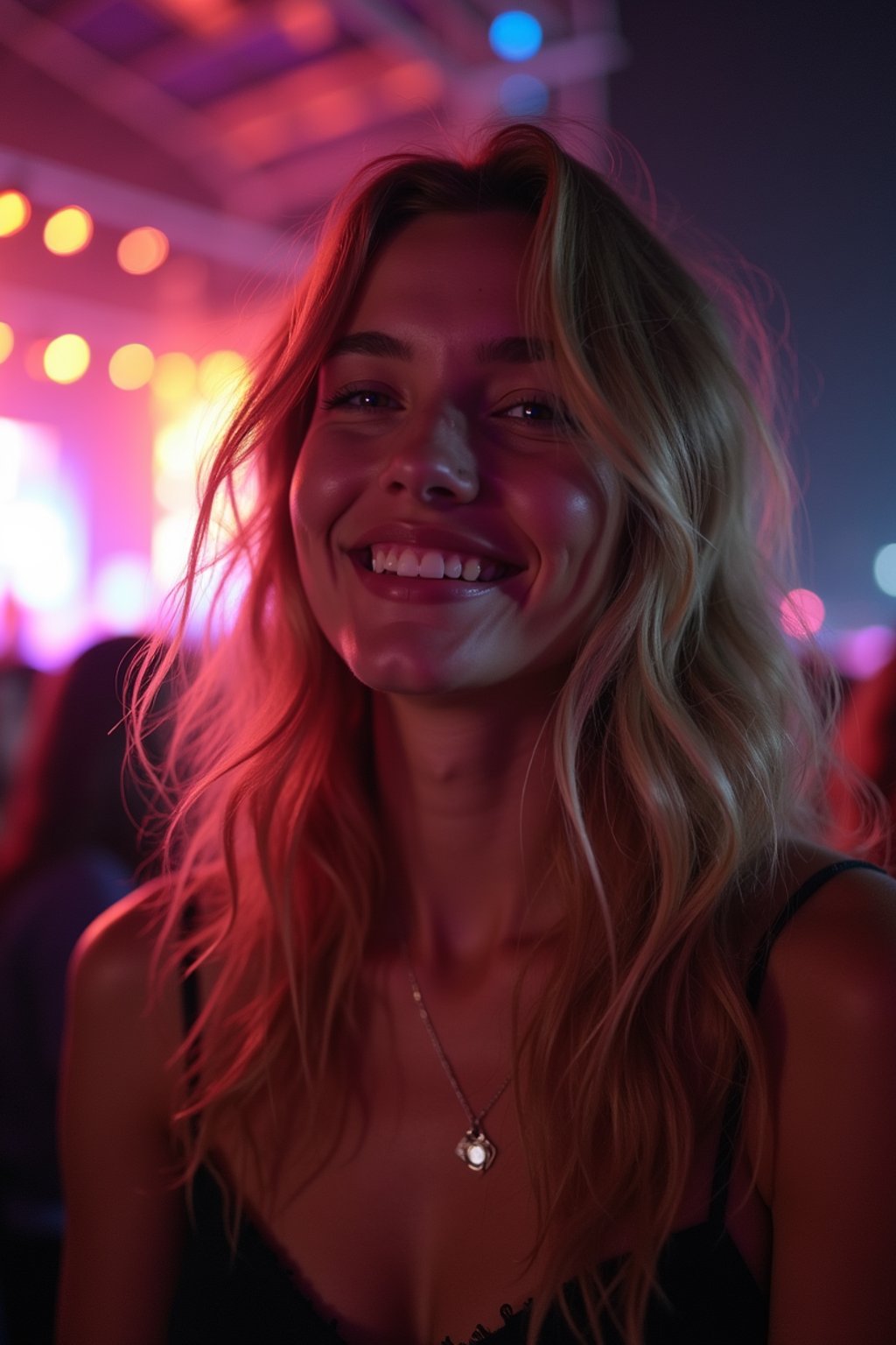 feminine woman enjoying a concert or music festival