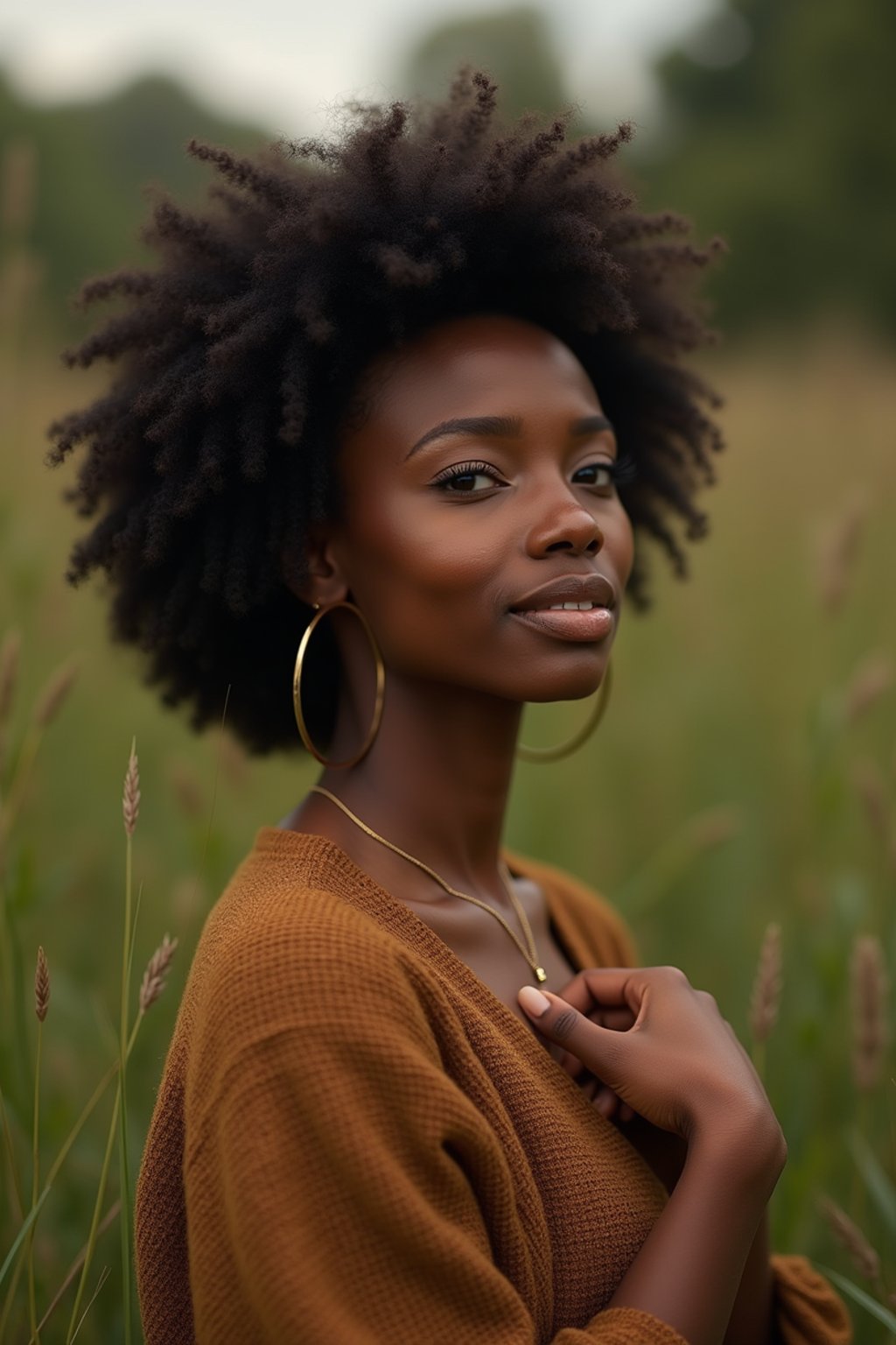 a captivating  feminine woman embracing nature