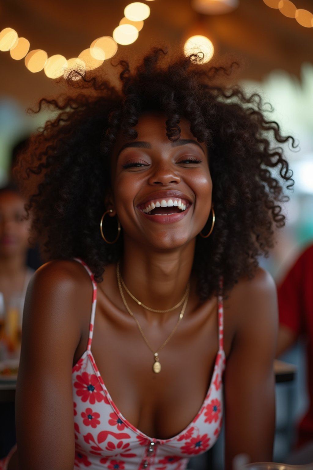 feminine woman laughing and hanging out with friends