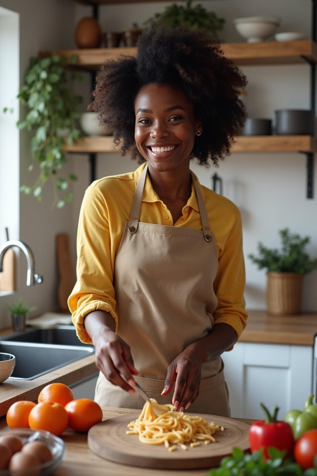 feminine woman cooking or baking in a modern kitchen