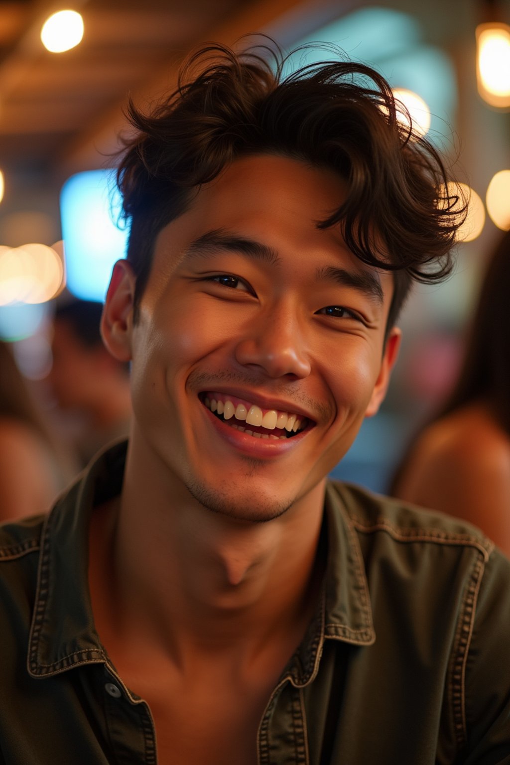 masculine  man laughing and hanging out with friends