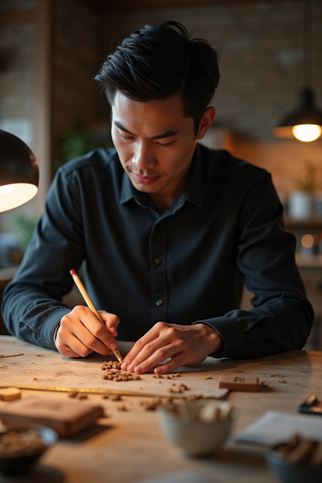 masculine  man engaging in a hobby or craft