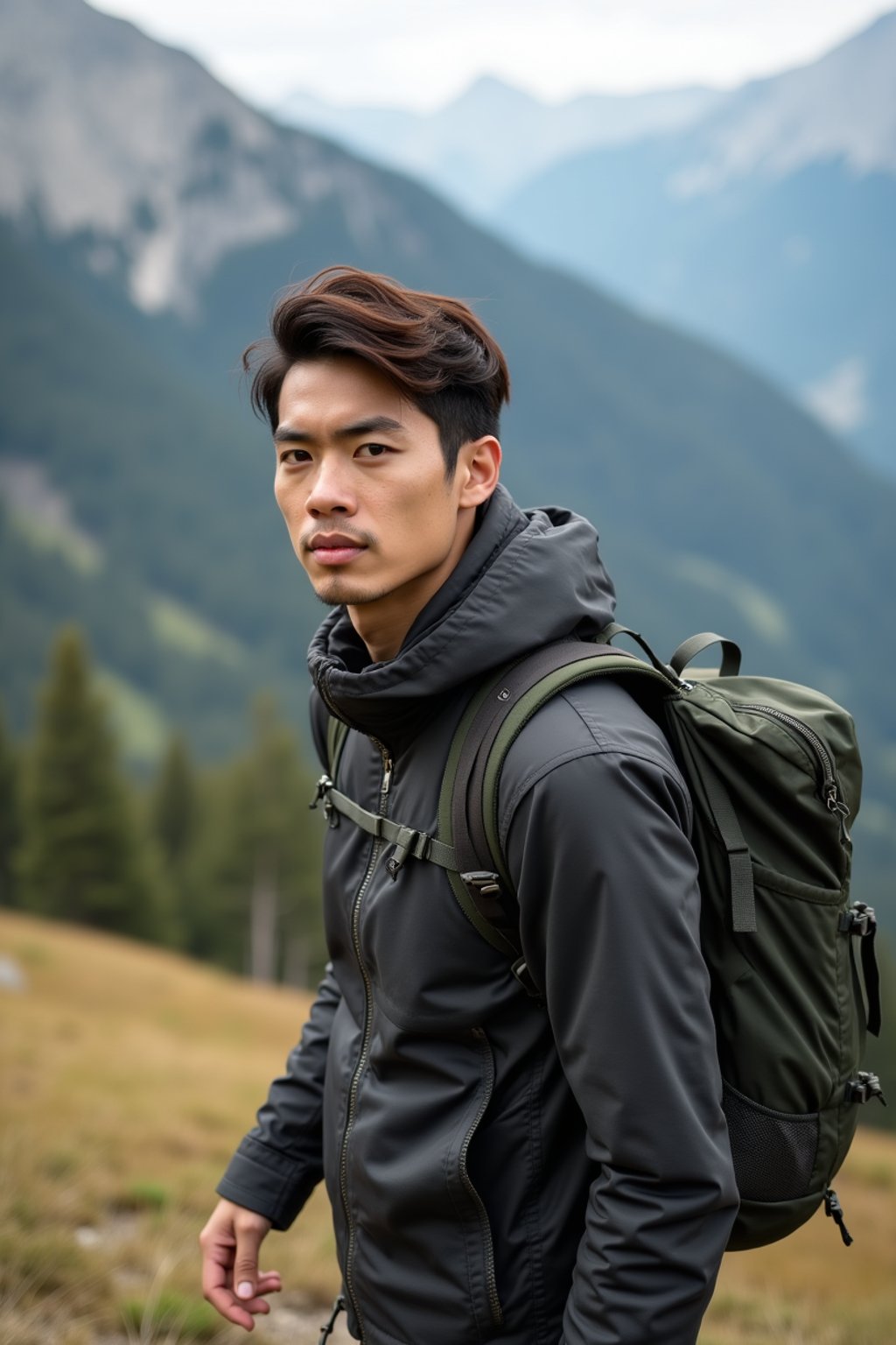 masculine  man in going hiking outdoors in mountains