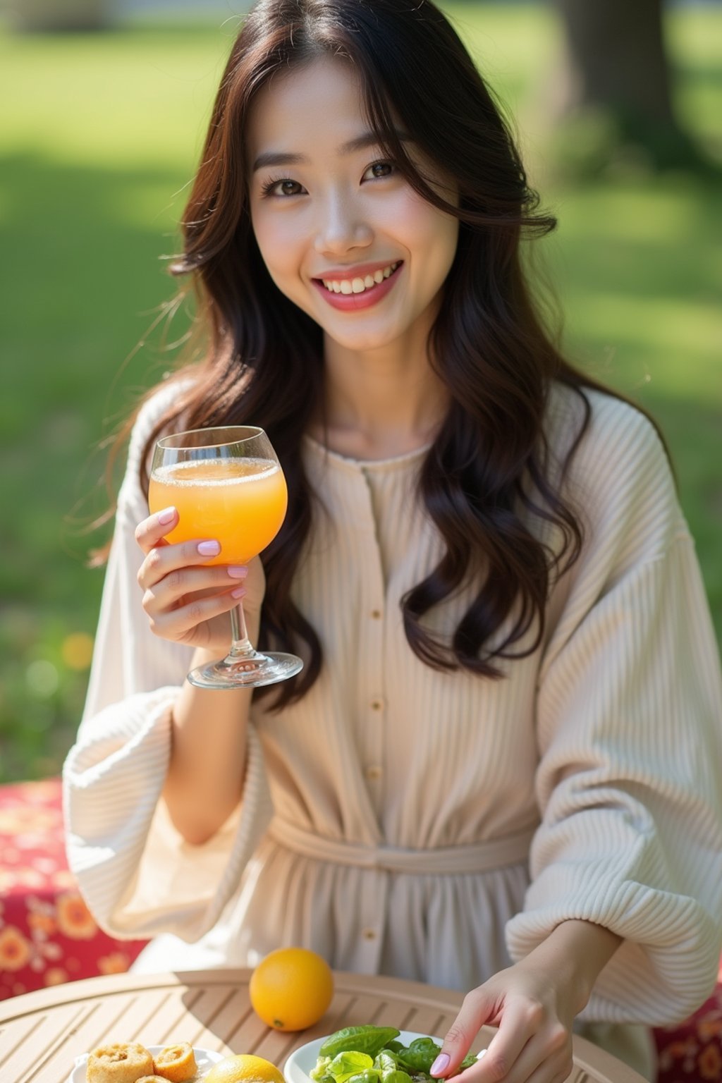 feminine woman having a fun outdoor picnic