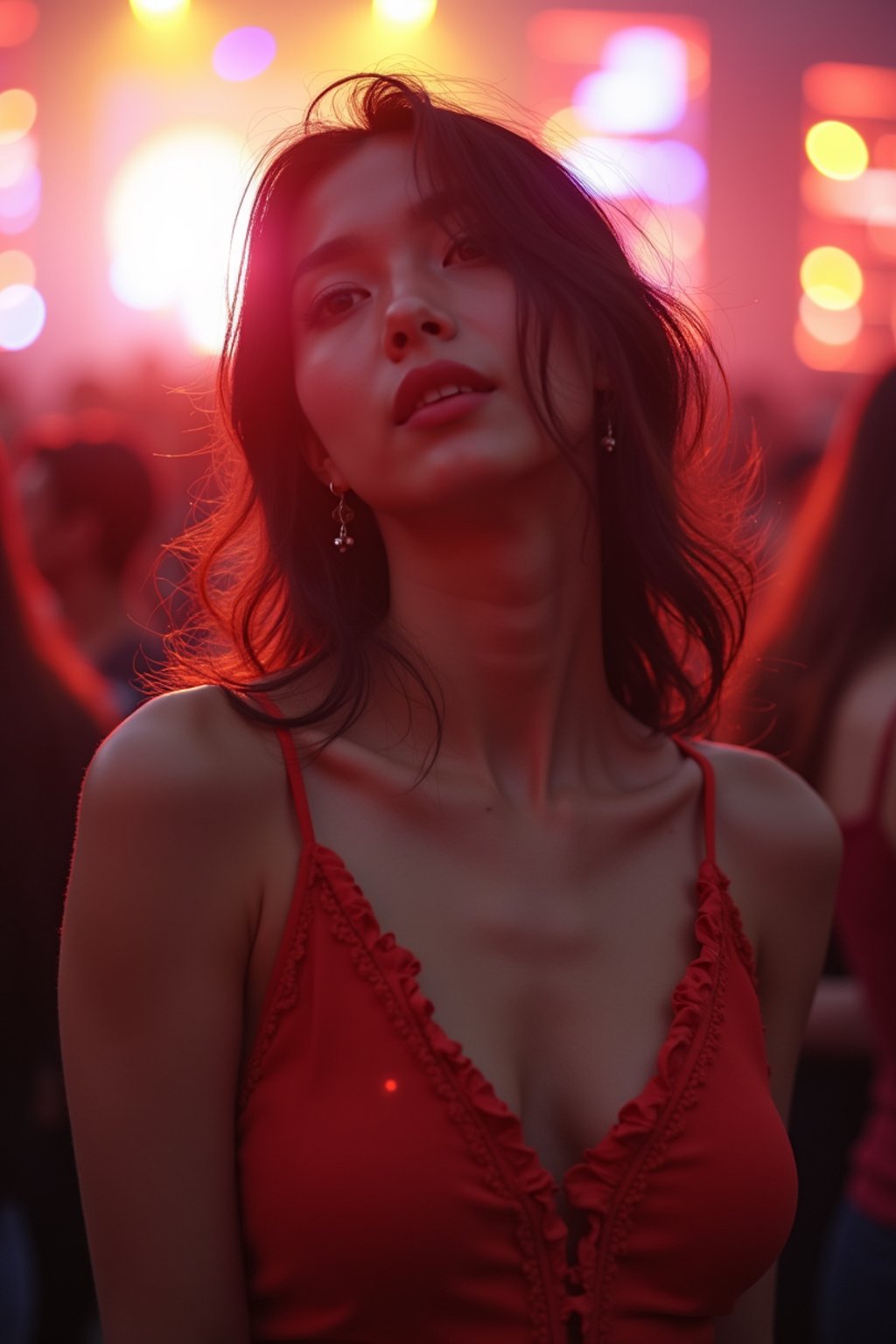 feminine woman enjoying a concert or music festival