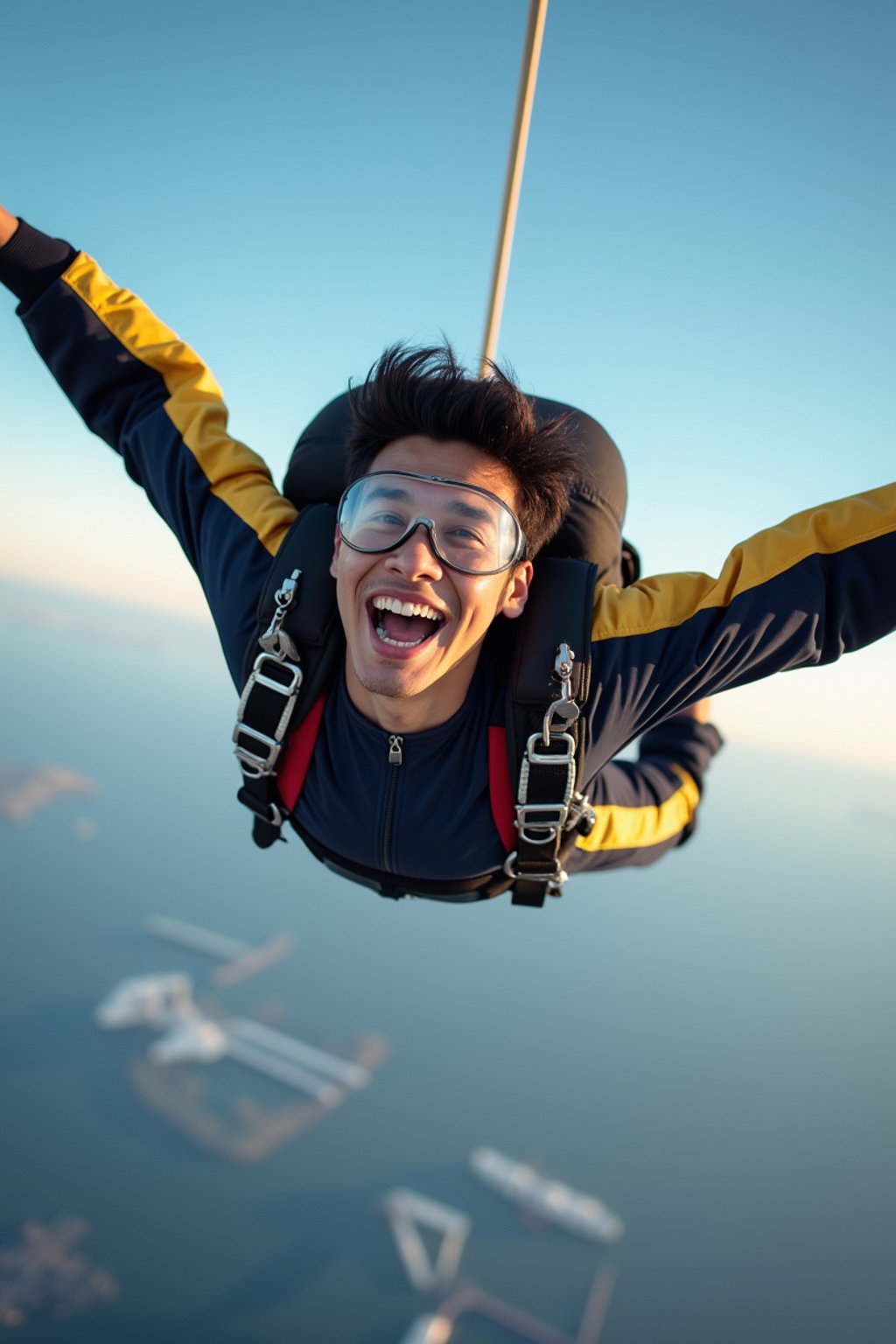 wide shot man skydiving in the air