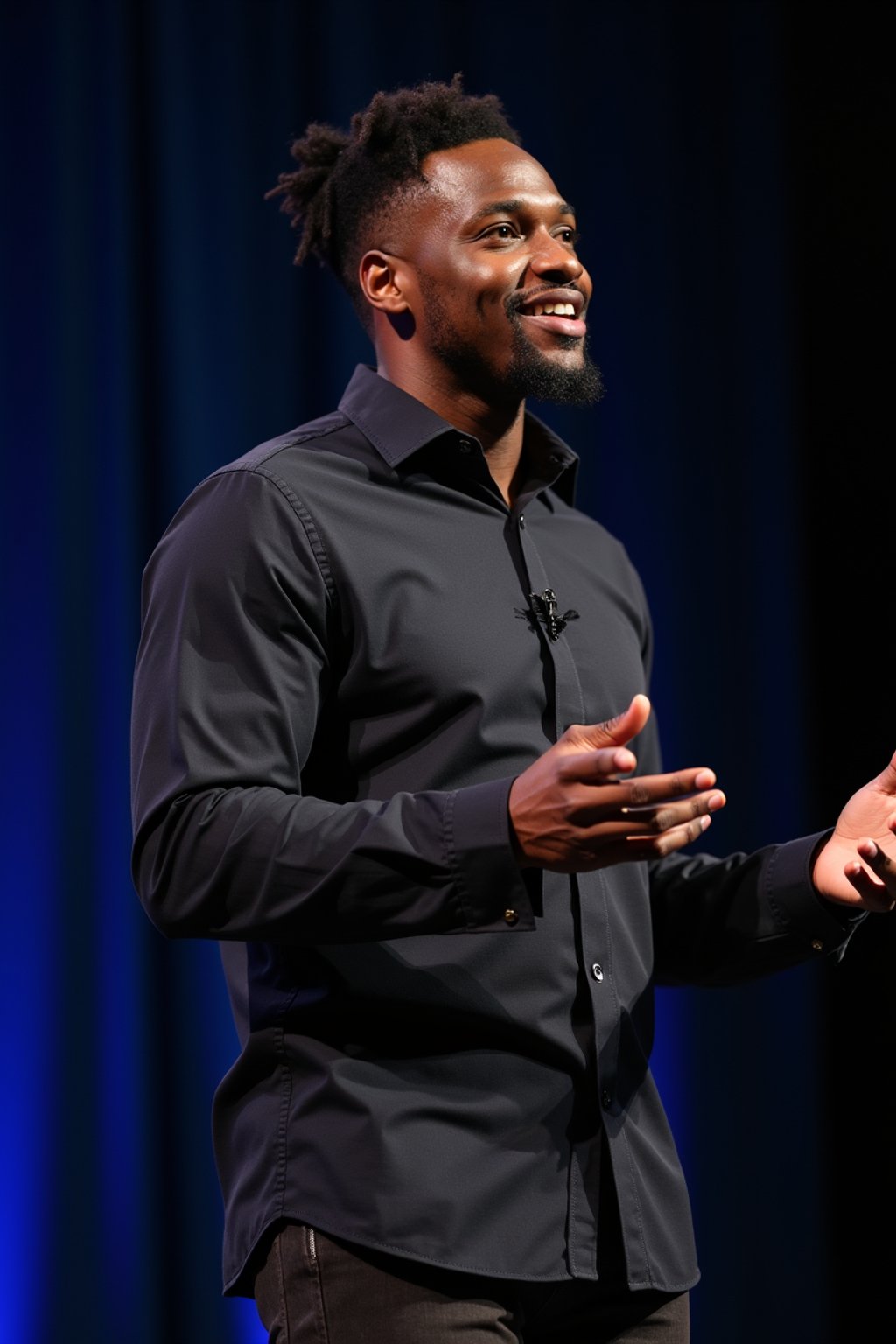 man as a conference keynote speaker standing on stage at a conference