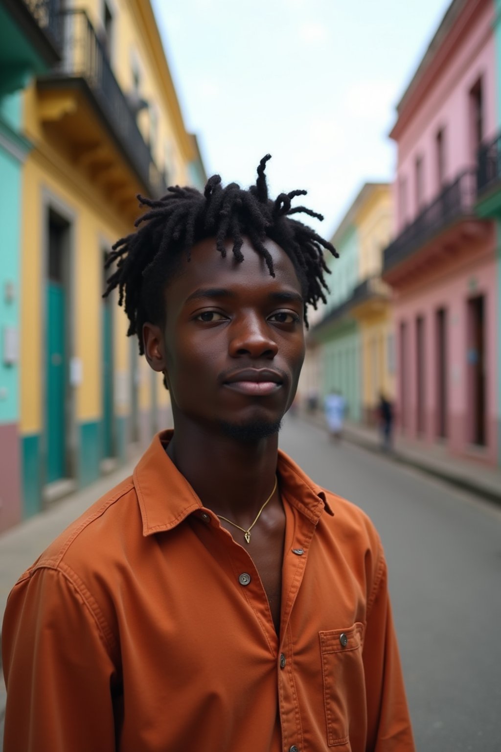 man in Havana with the colorful old town in the background