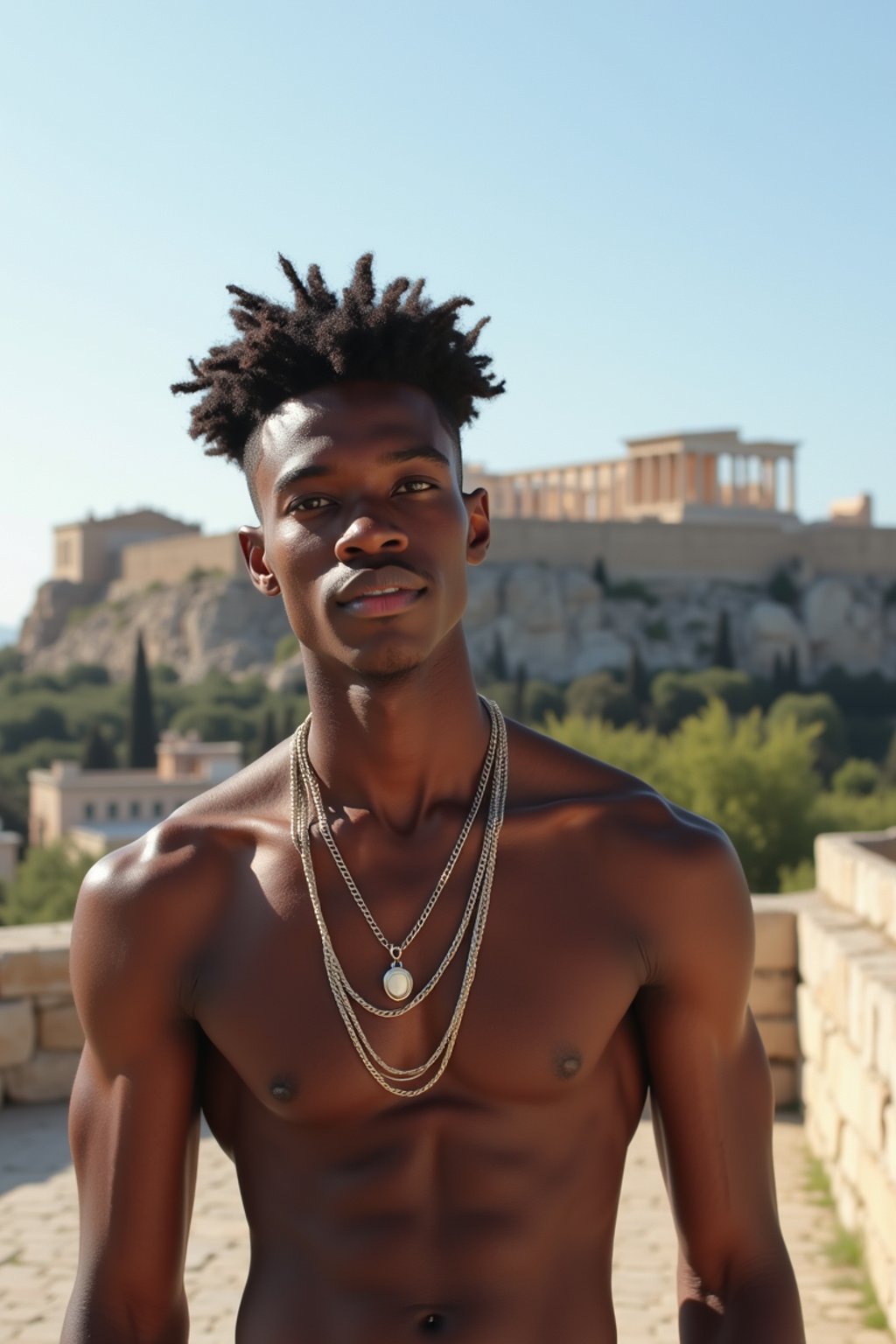 man in Athens with the Acropolis in the background