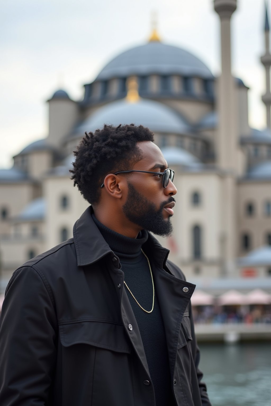 man in Istanbul with The Mosque in background