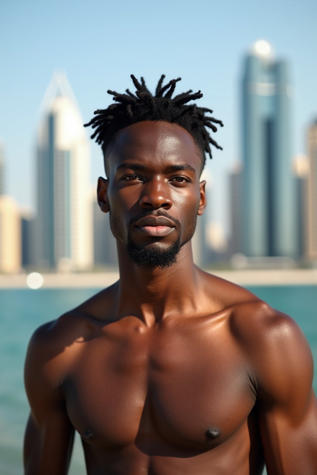 man in Dubai with skyline in background