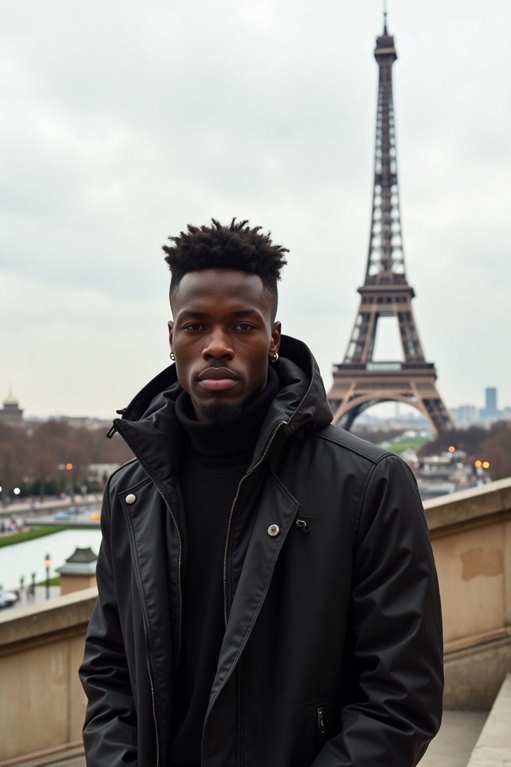 man in Paris with the Eiffel Tower in background