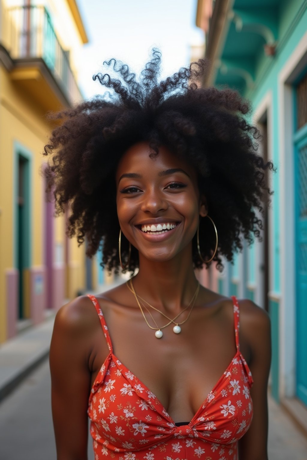 woman in Havana with the colorful old town in the background