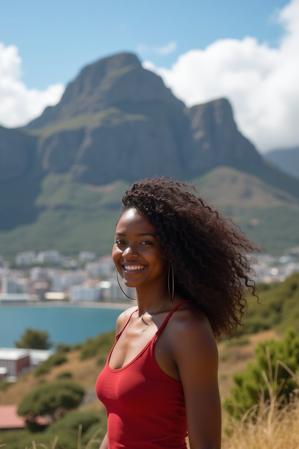 woman in Cape Town with the Table Mountain in the background