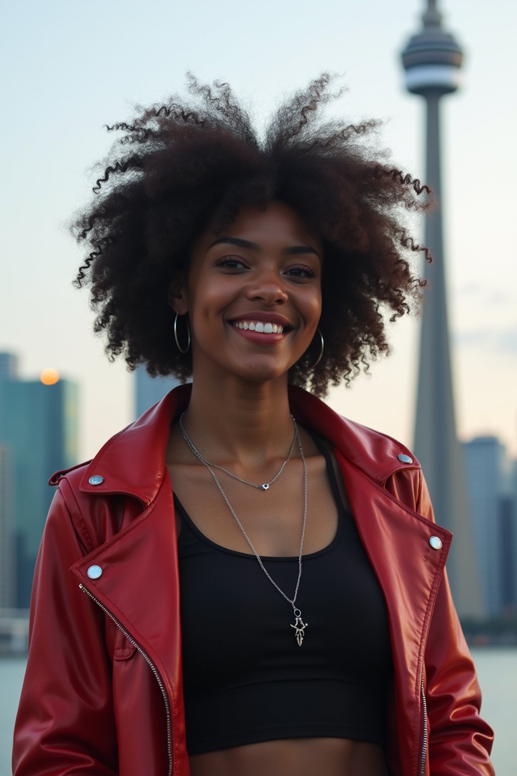 woman in Toronto with the CN Tower in the background