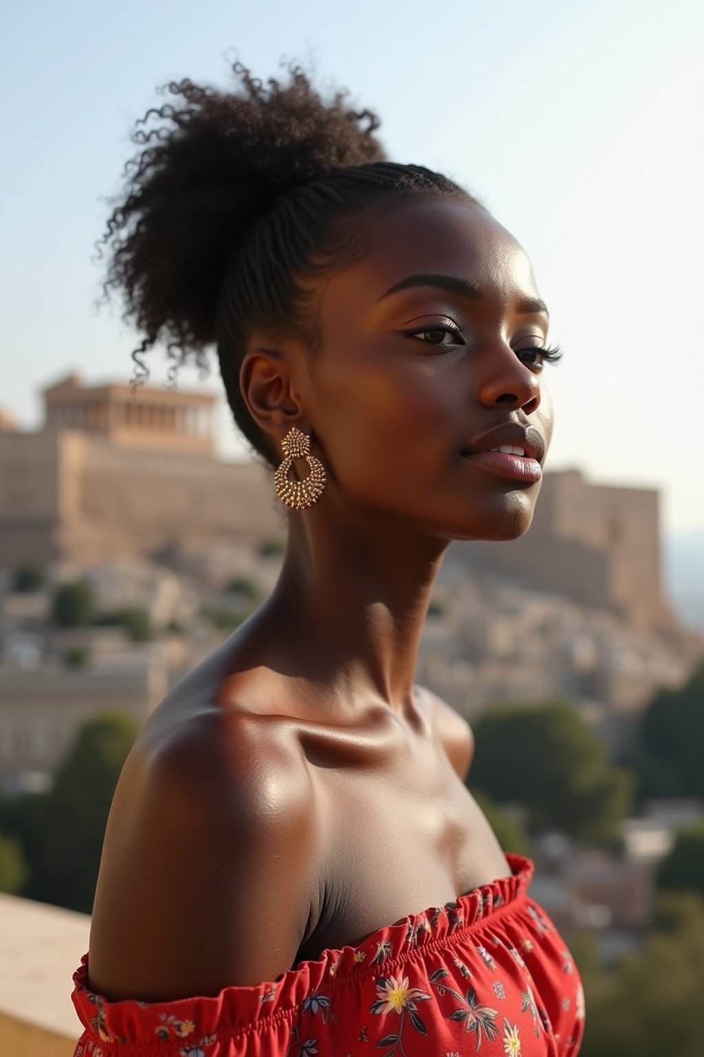 woman in Athens with the Acropolis in the background