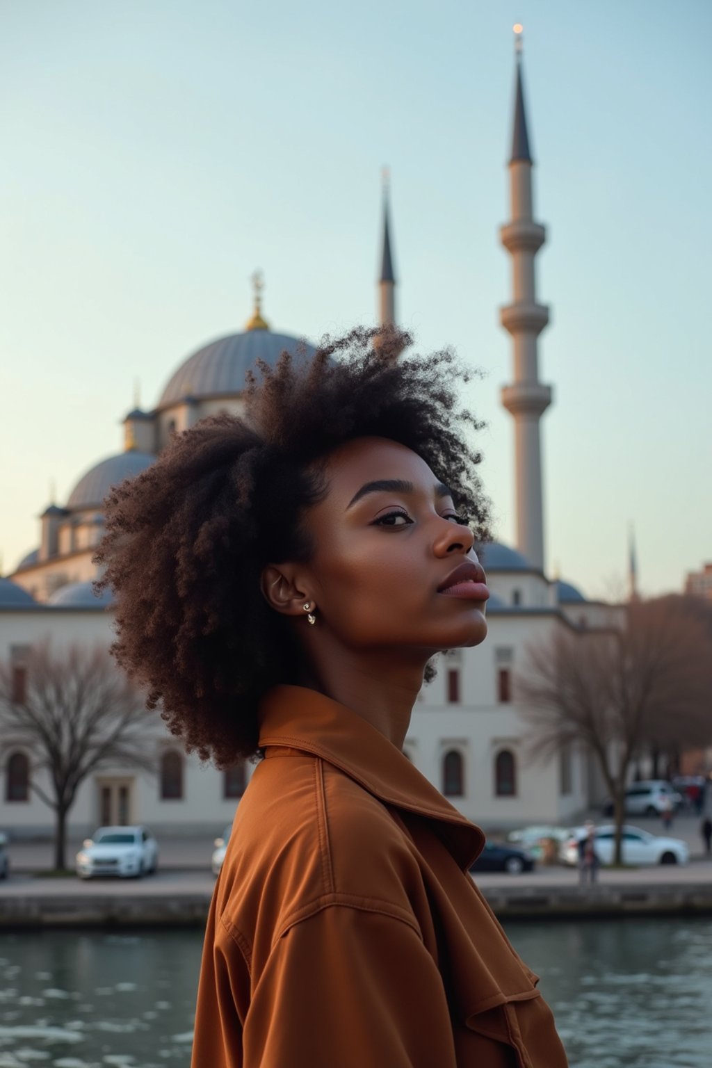 woman in Istanbul with The Mosque in background