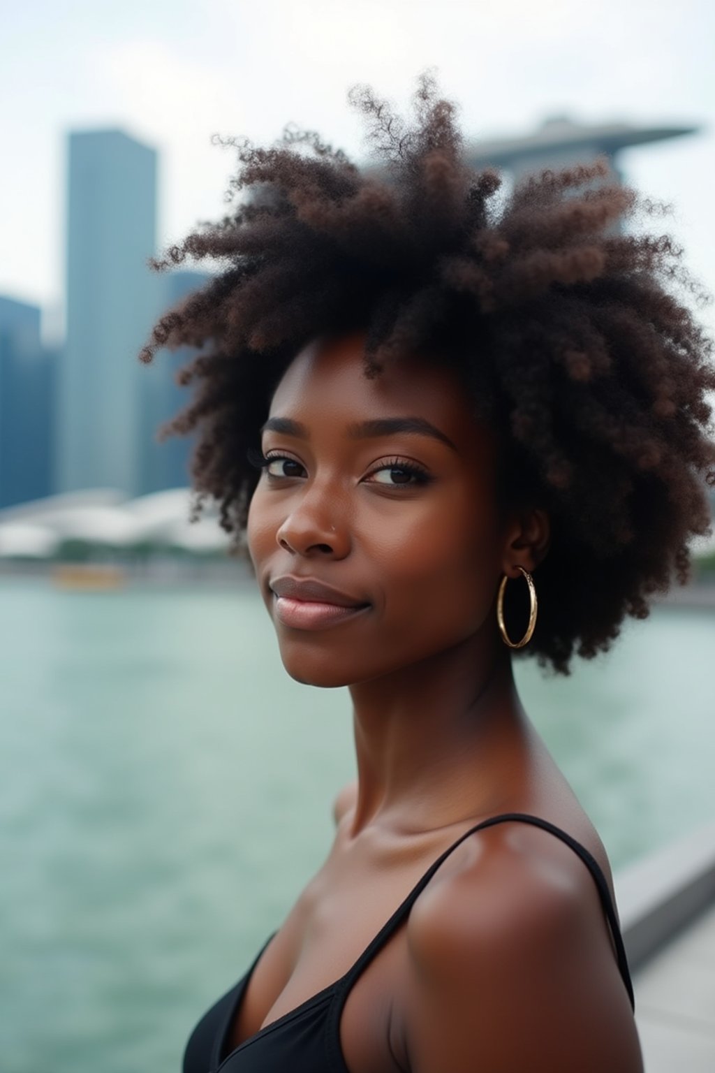 woman in Singapore with Marina Bay Sands in background