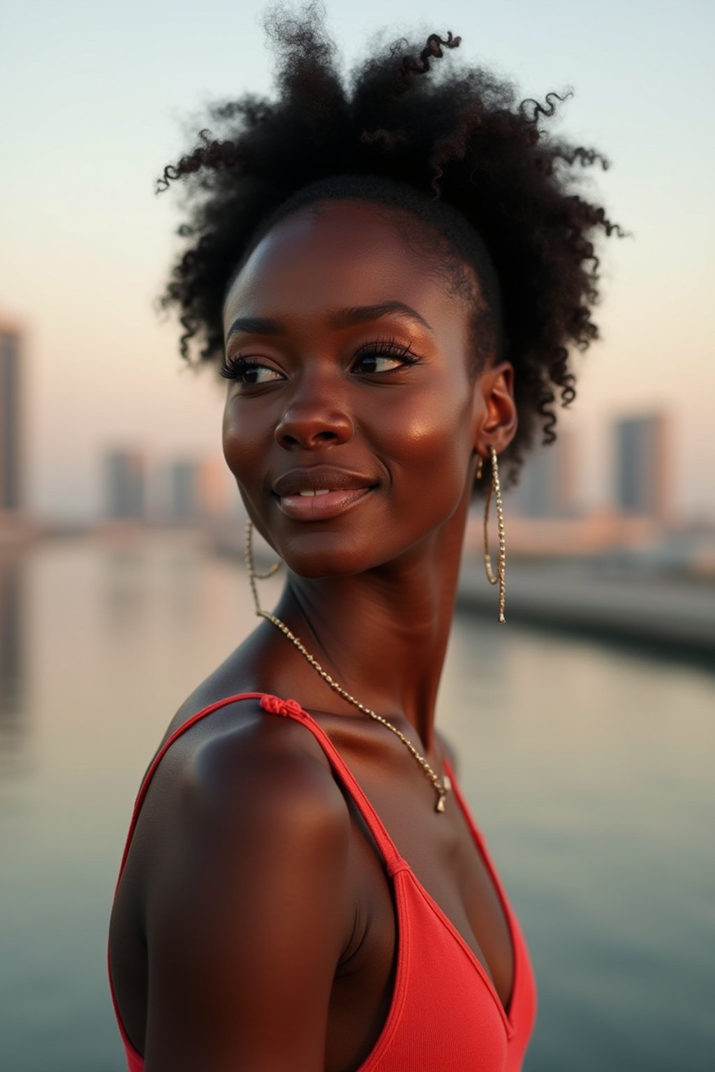 woman in Dubai with skyline in background