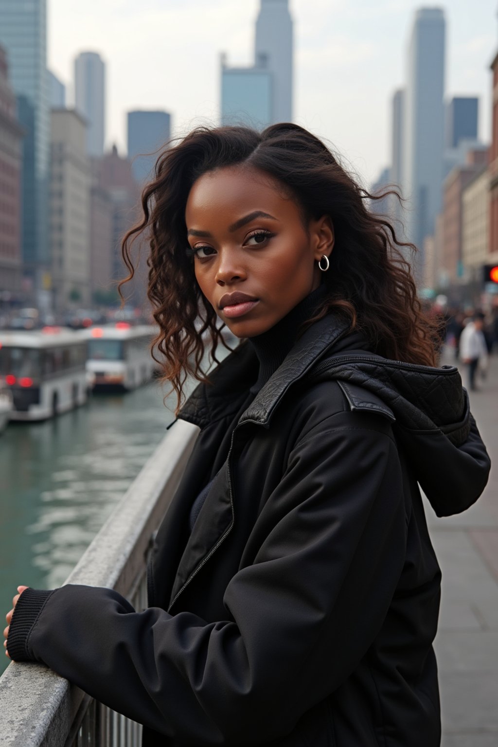 woman in New York City with Manhattan in background