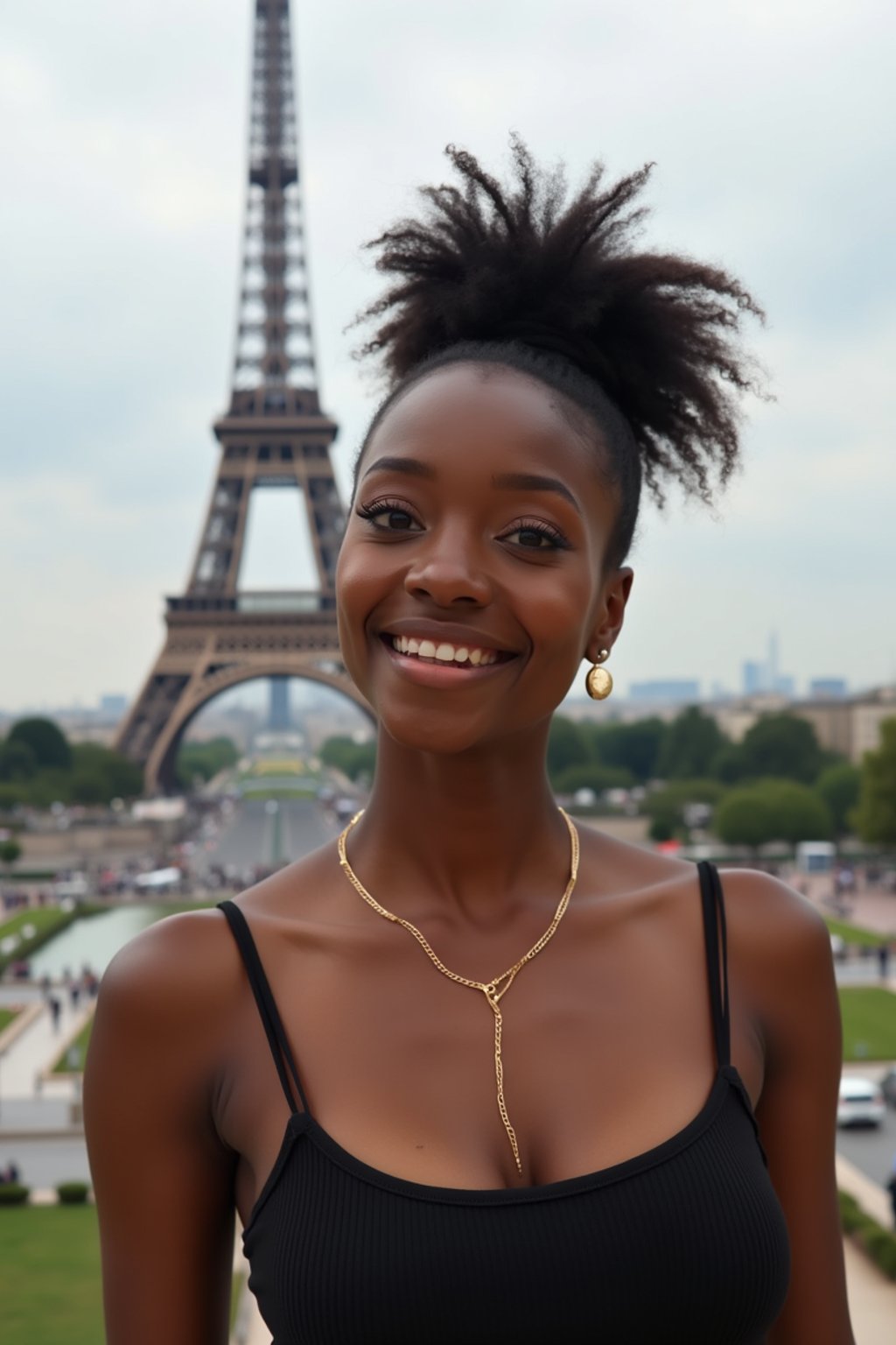 woman in Paris with the Eiffel Tower in background