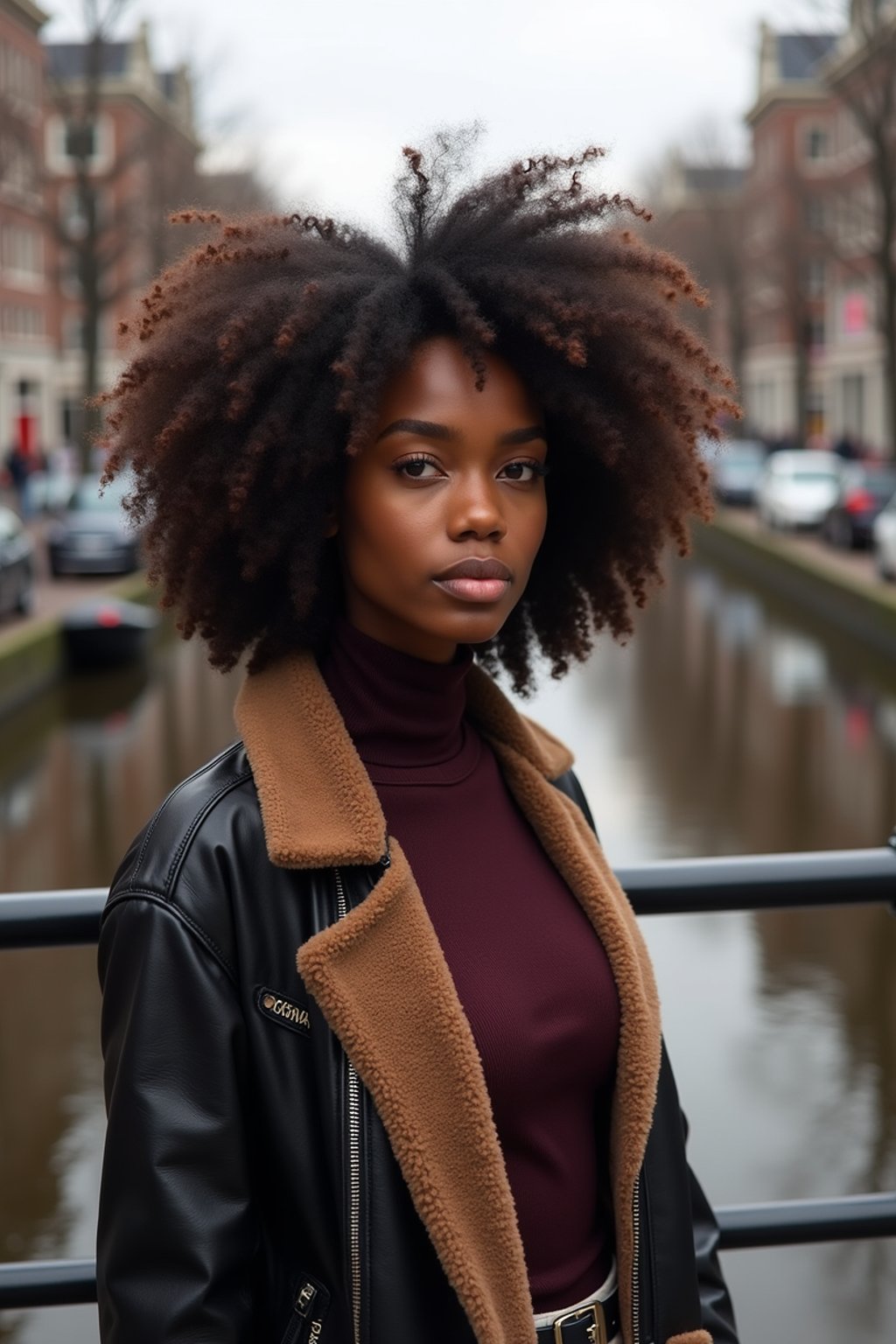 woman in Amsterdam with the Amsterdam Canals in background