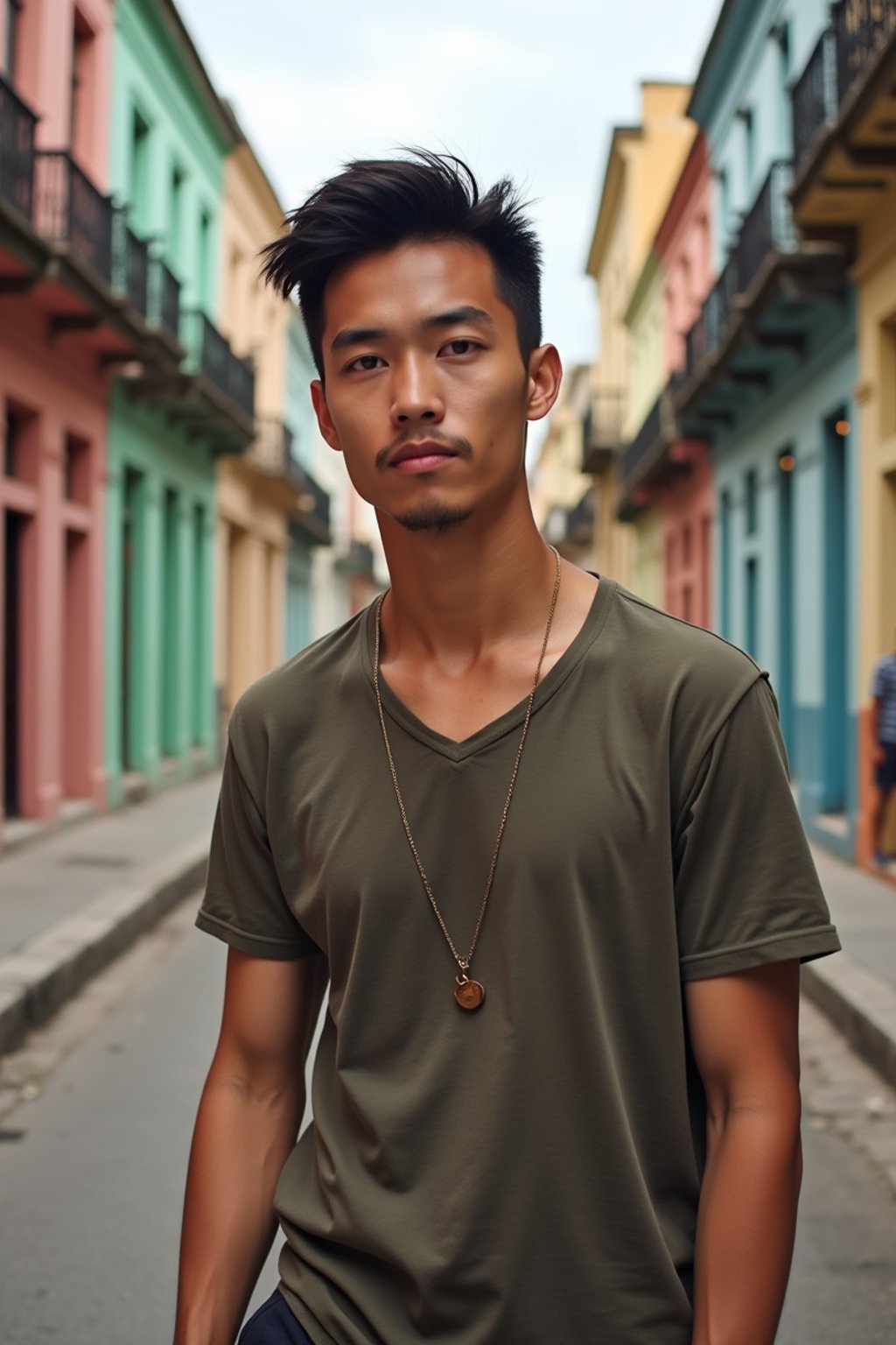 man in Havana with the colorful old town in the background