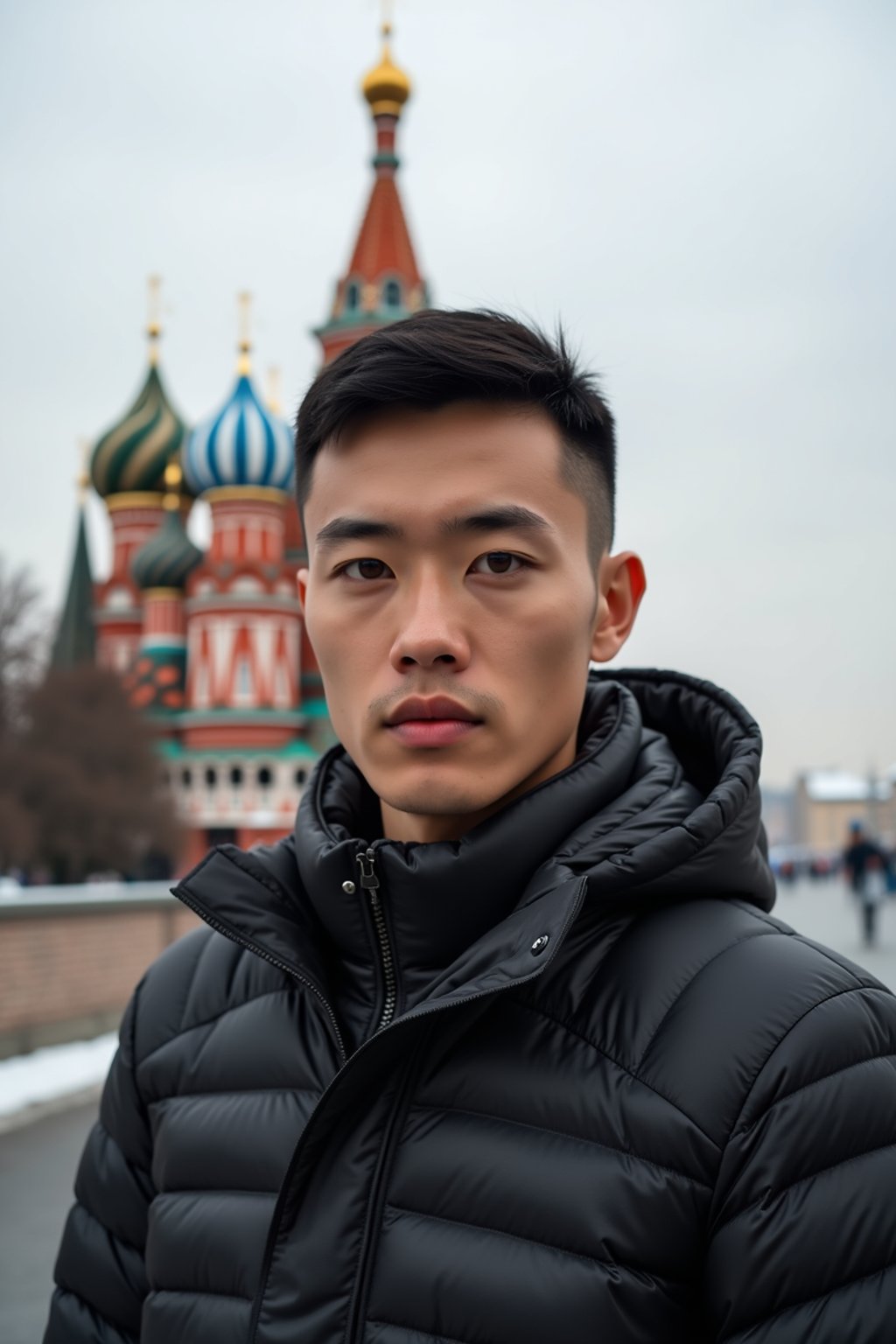 man in Moscow with the Kremlin in the background