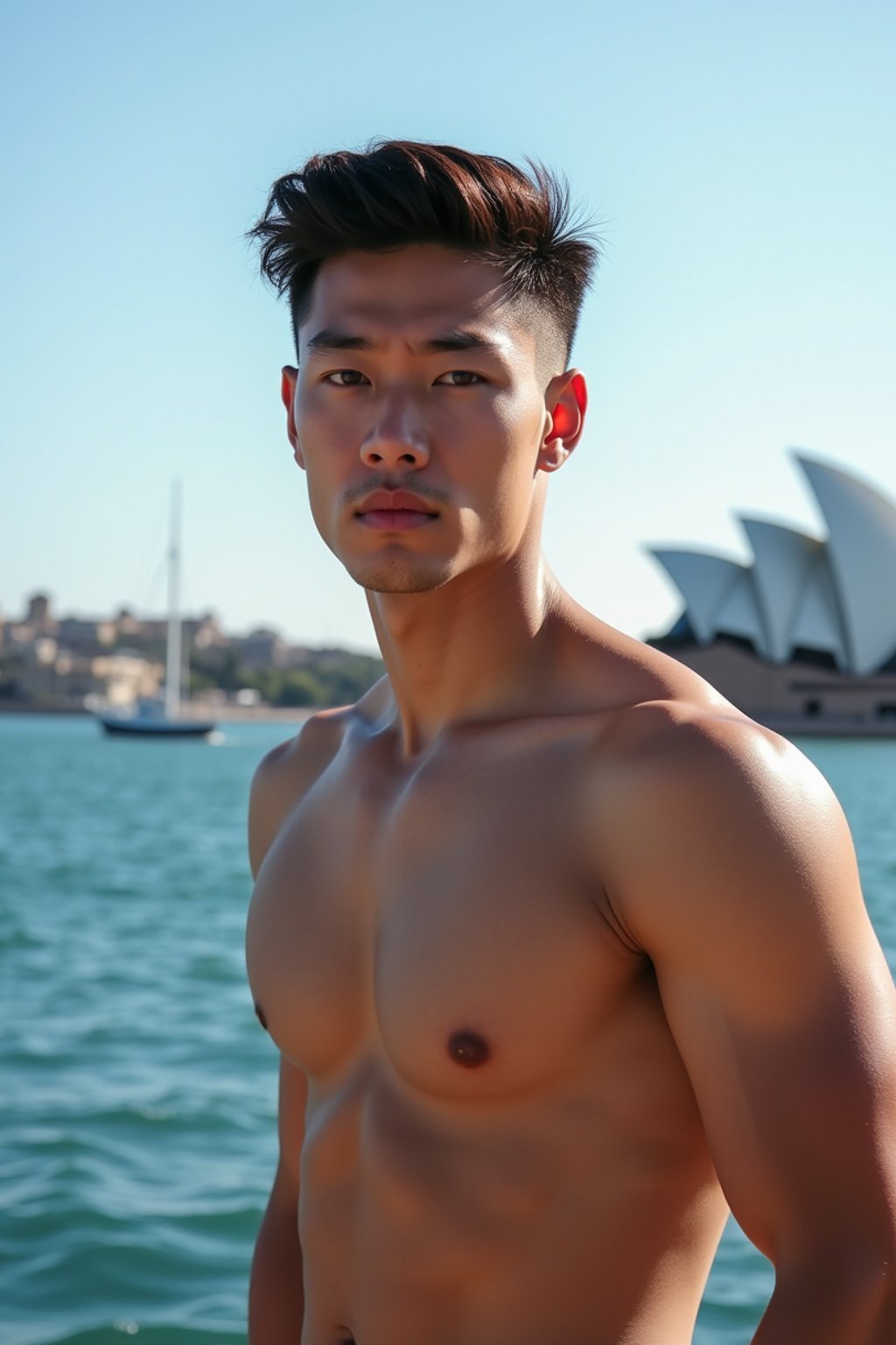 man in Sydney with the Sydney Opera House in the background