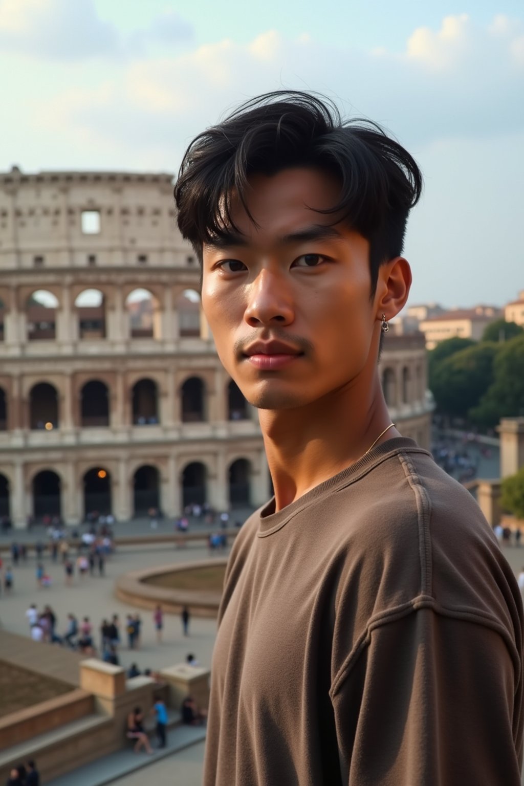 man in Rome with the Colosseum in the background