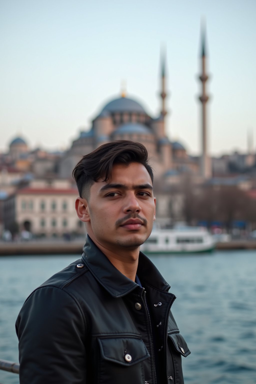 man in Istanbul with The Mosque in background