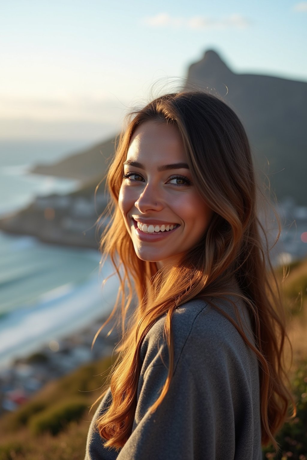 woman in Cape Town with the Table Mountain in the background