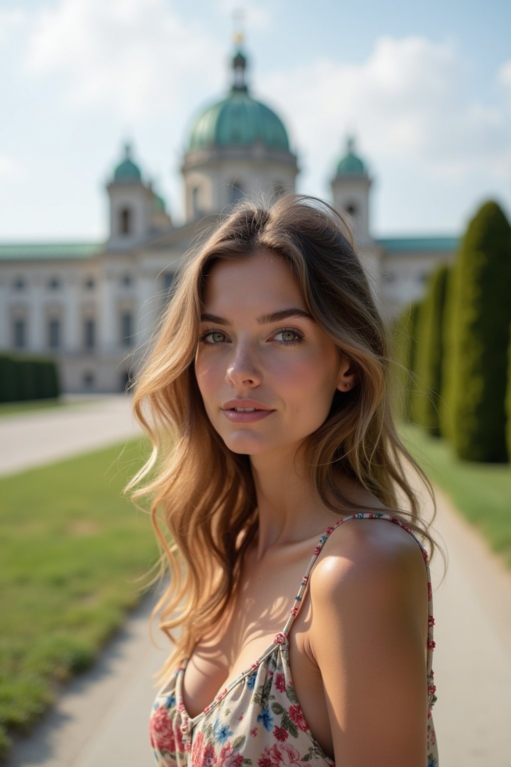 woman in Vienna with the Schönbrunn Palace in the background