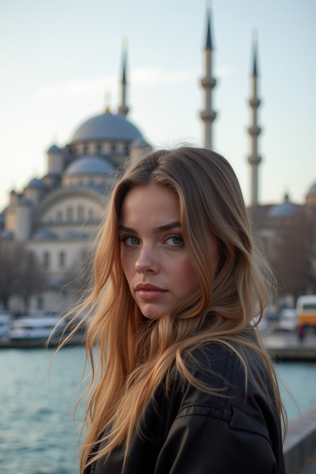 woman in Istanbul with The Mosque in background