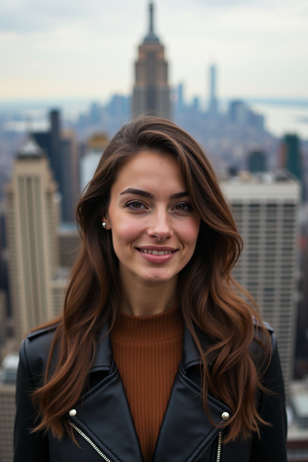 woman in New York City with Manhattan in background