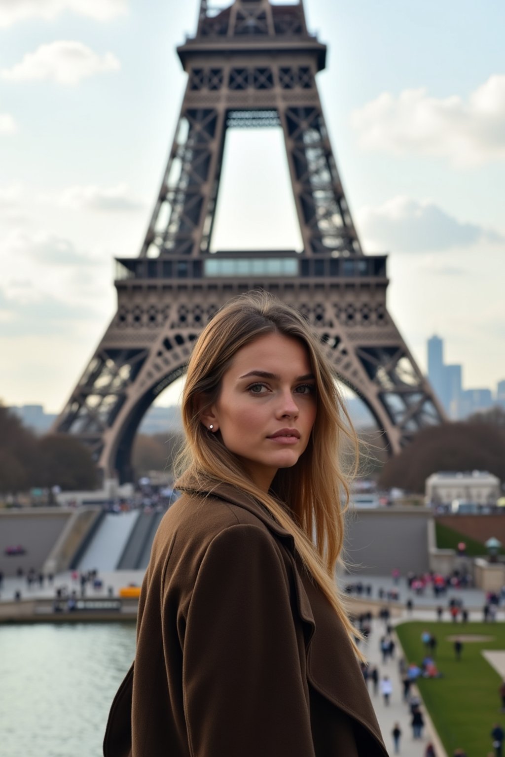 woman in Paris with the Eiffel Tower in background