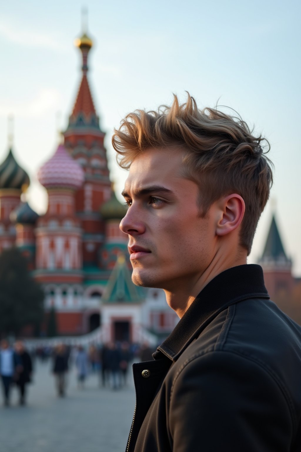 man in Moscow with the Kremlin in the background