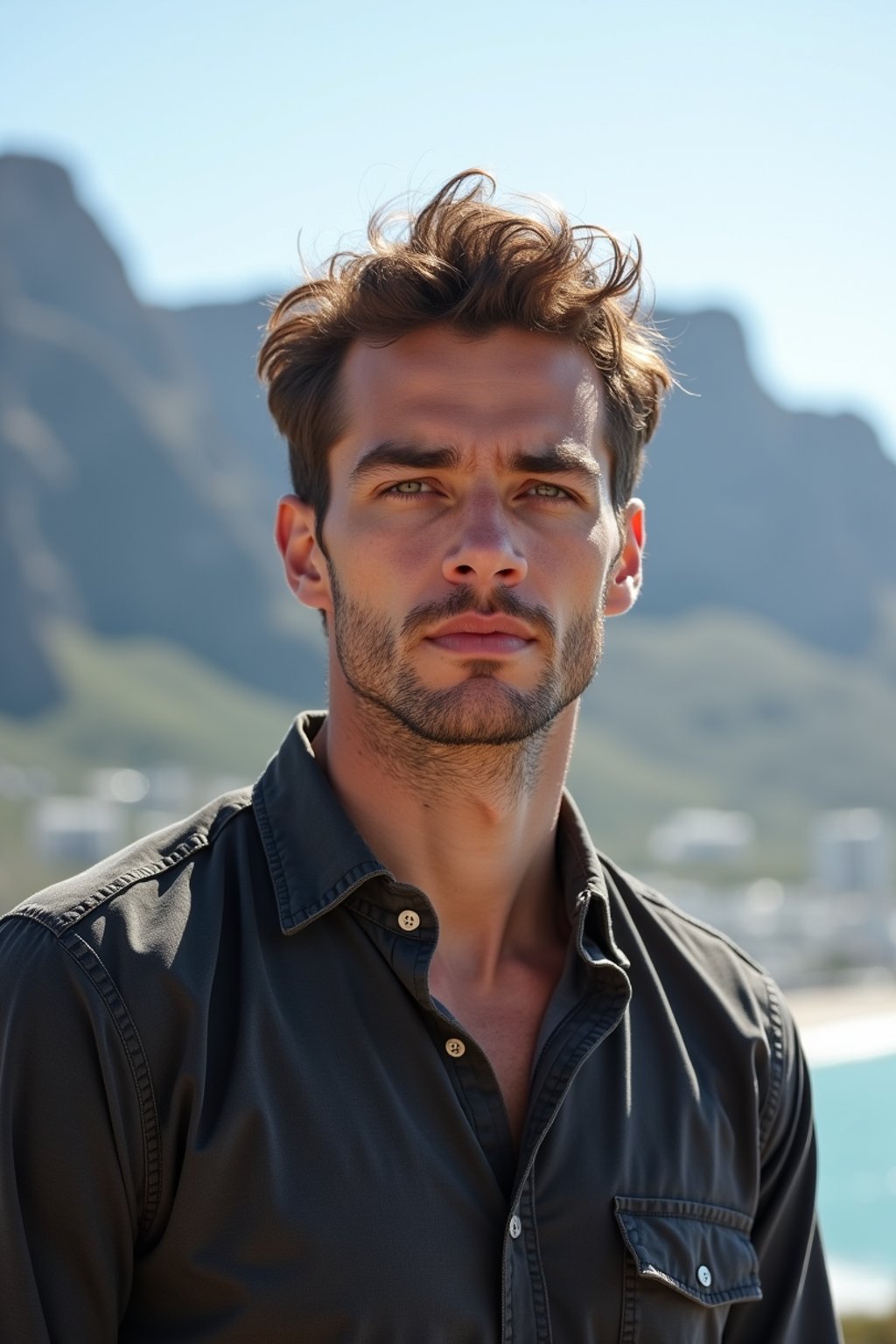 man in Cape Town with the Table Mountain in the background