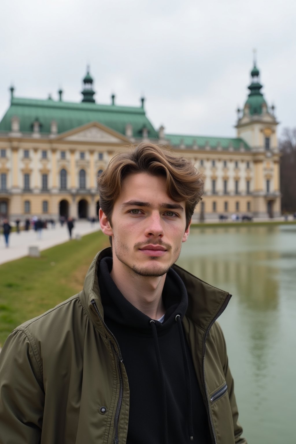 man in Vienna with the Schönbrunn Palace in the background