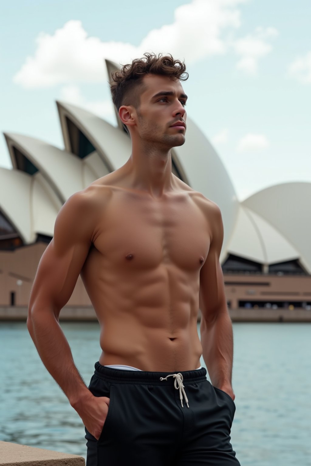 man in Sydney with the Sydney Opera House in the background