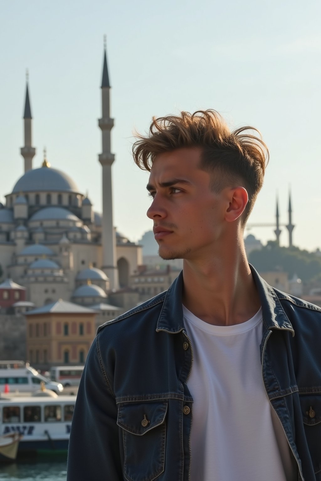 man in Istanbul with The Mosque in background