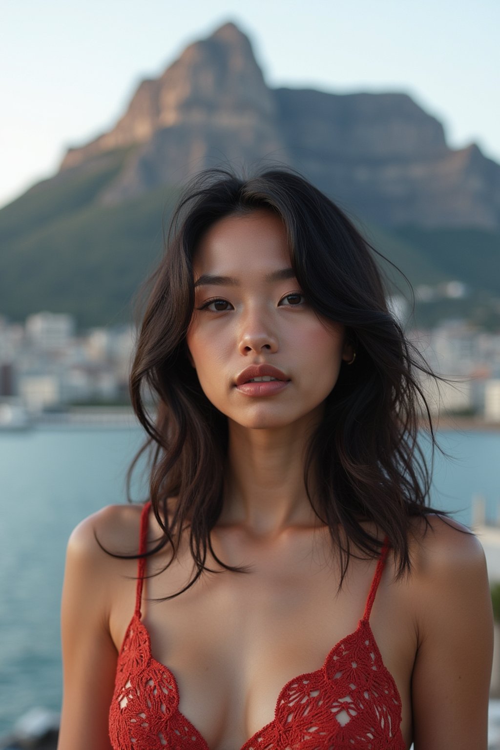 woman in Cape Town with the Table Mountain in the background