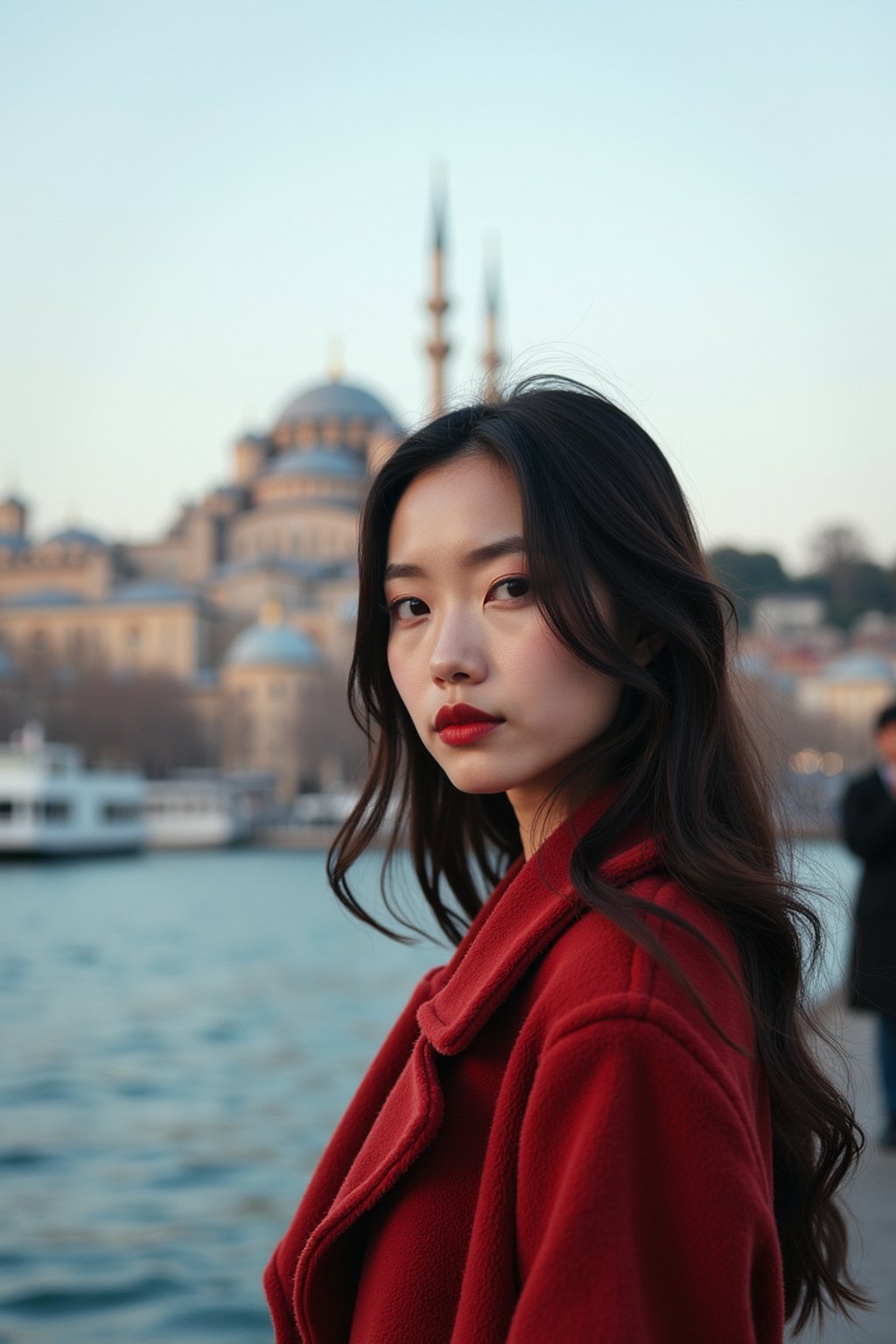 woman in Istanbul with The Mosque in background